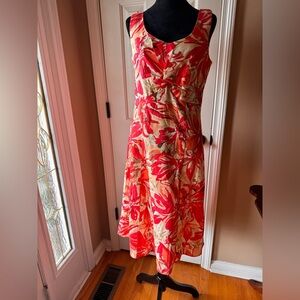 Coldwater Creek Red, Orange, Pink and Cream Floral Midi Dress NWOT